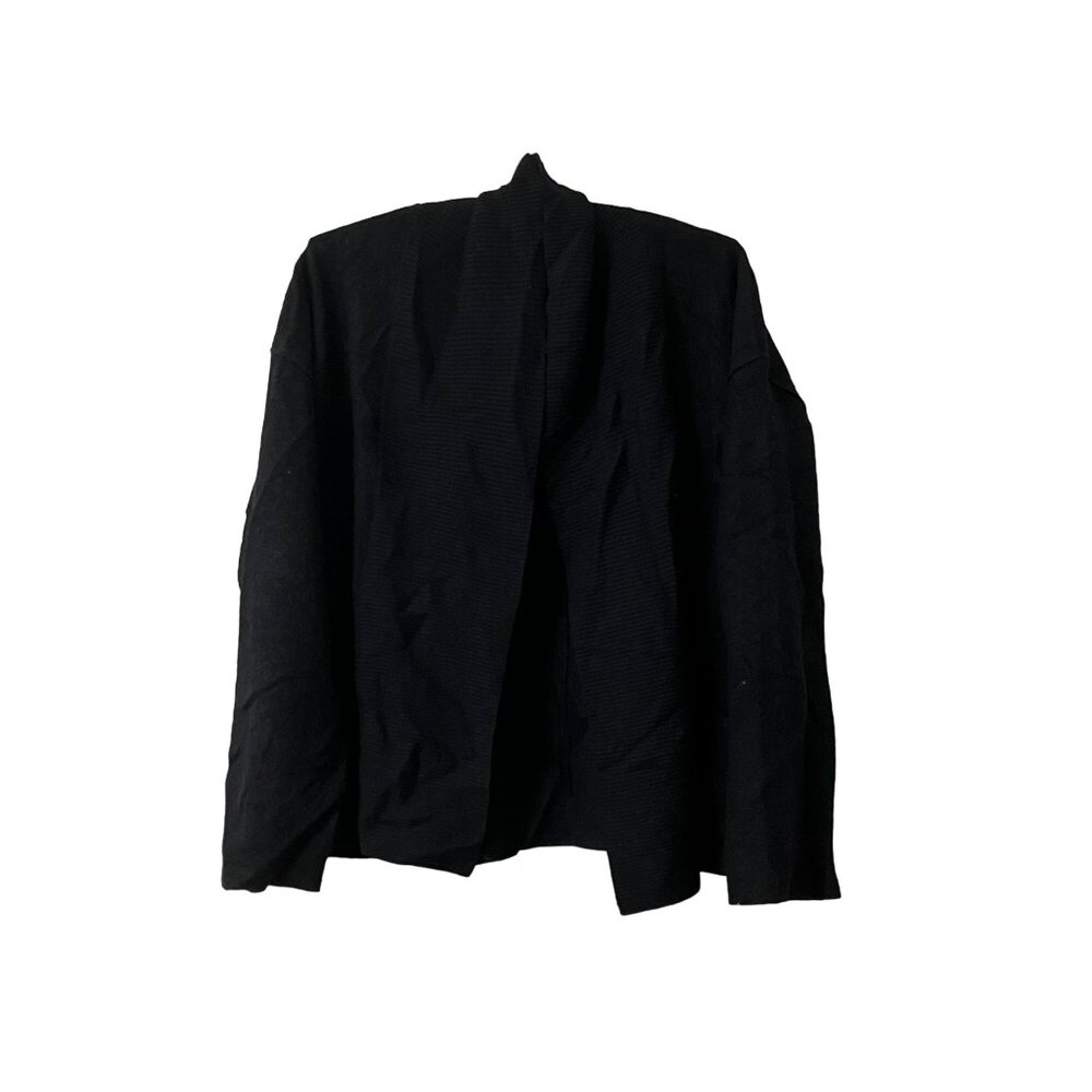 Eileen Fisher Womens Black Merino Wool Oversized Boxy Open Cardigan Sweater M